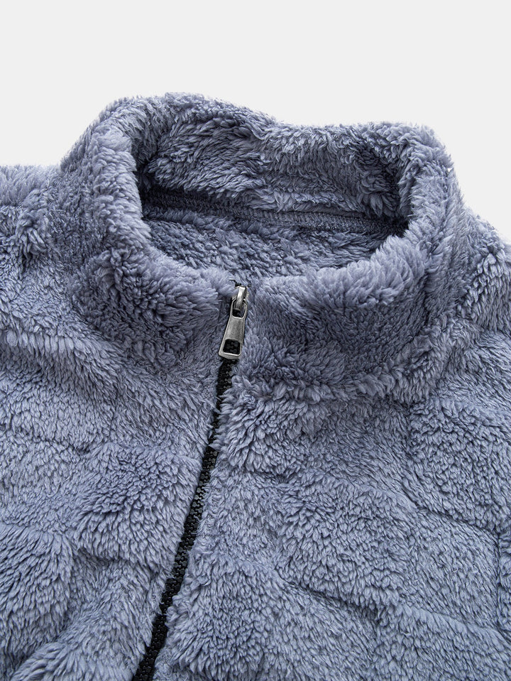 Chessboard Jacquard Teddy Quarter Zip Sweatshirt