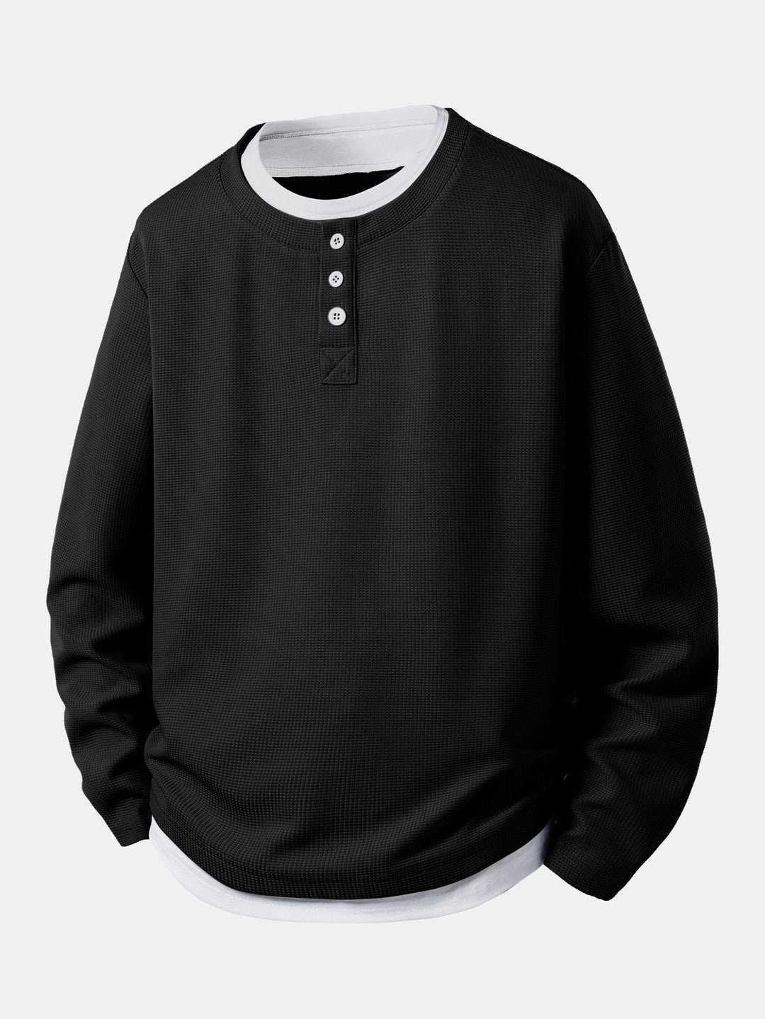 2 In 1 Henley Collar Waffle T-Shirt