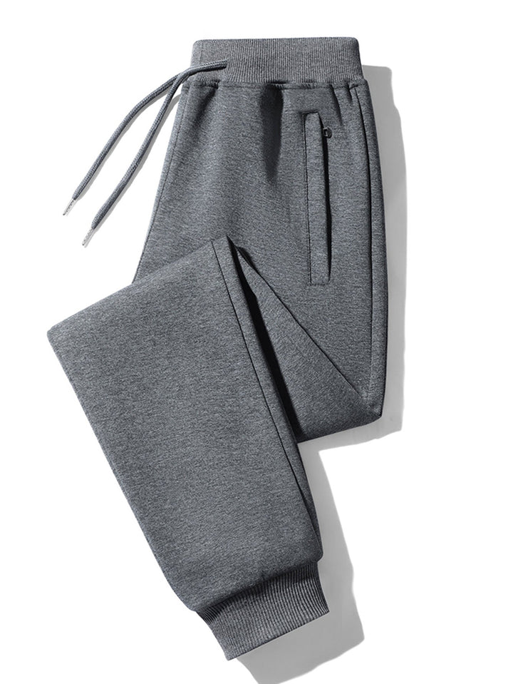 Solid Zipper Pocket Cotton Jogger Pants