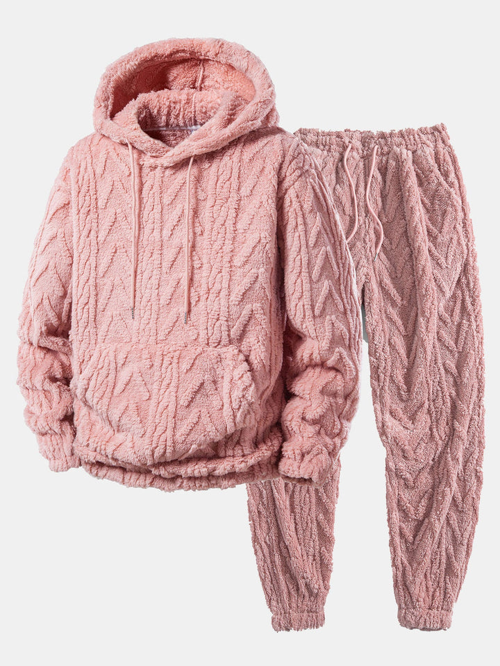 Geometric Jacquard Teddy Hoodie & Jogger Pants