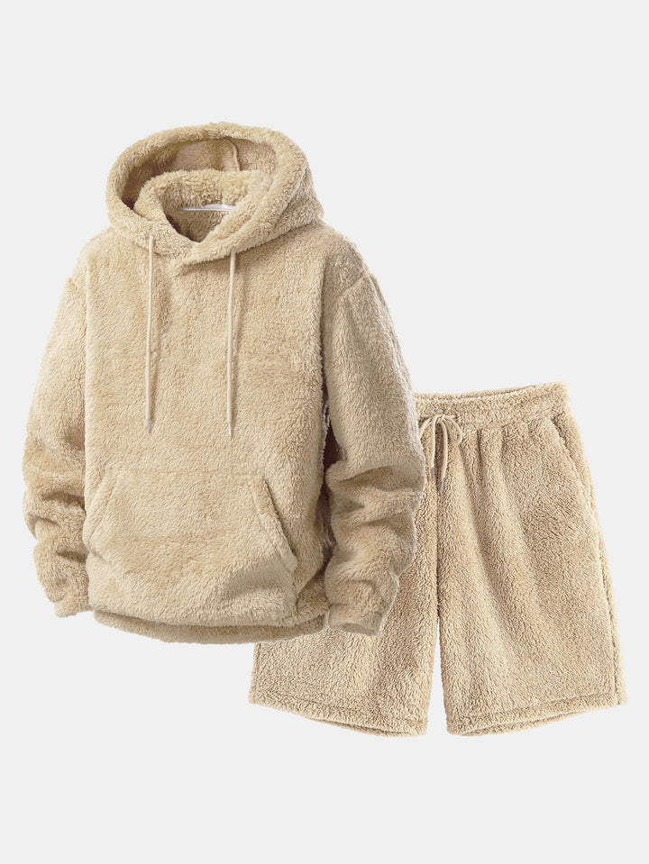 Basic Teddy Hoodie & Teddy Drawstring Shorts