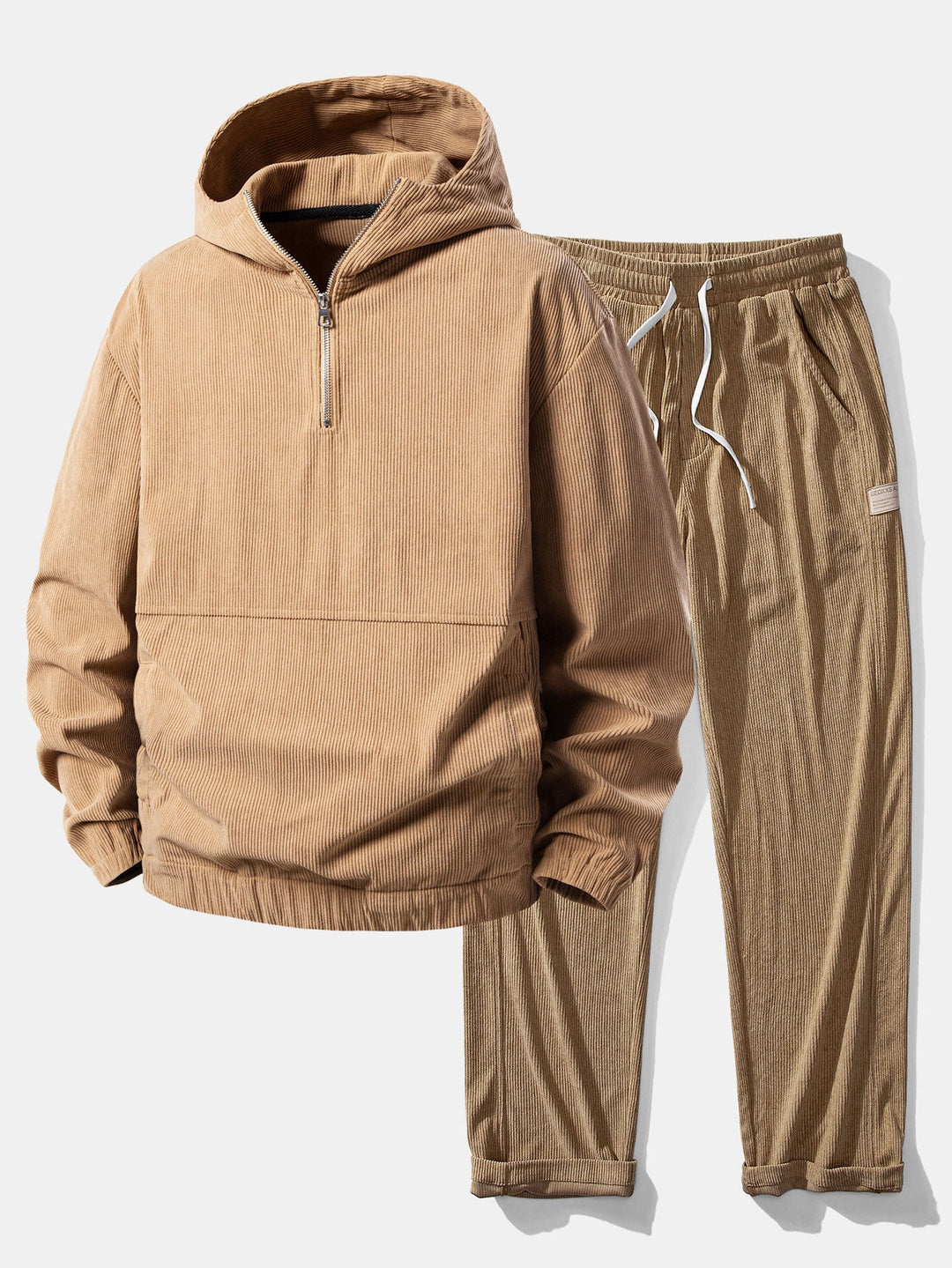 Relax Fit Corduroy Half-Zip Hooded Pullover & Straight Leg Corduroy Pants