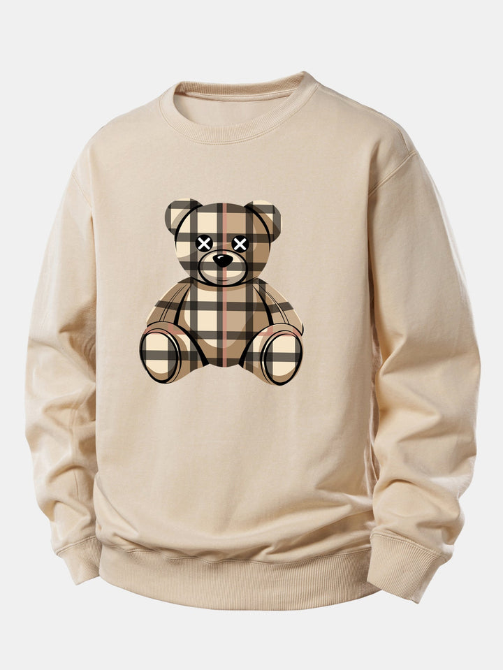 Checkered Bear Print Relax Fit Sweatshirt