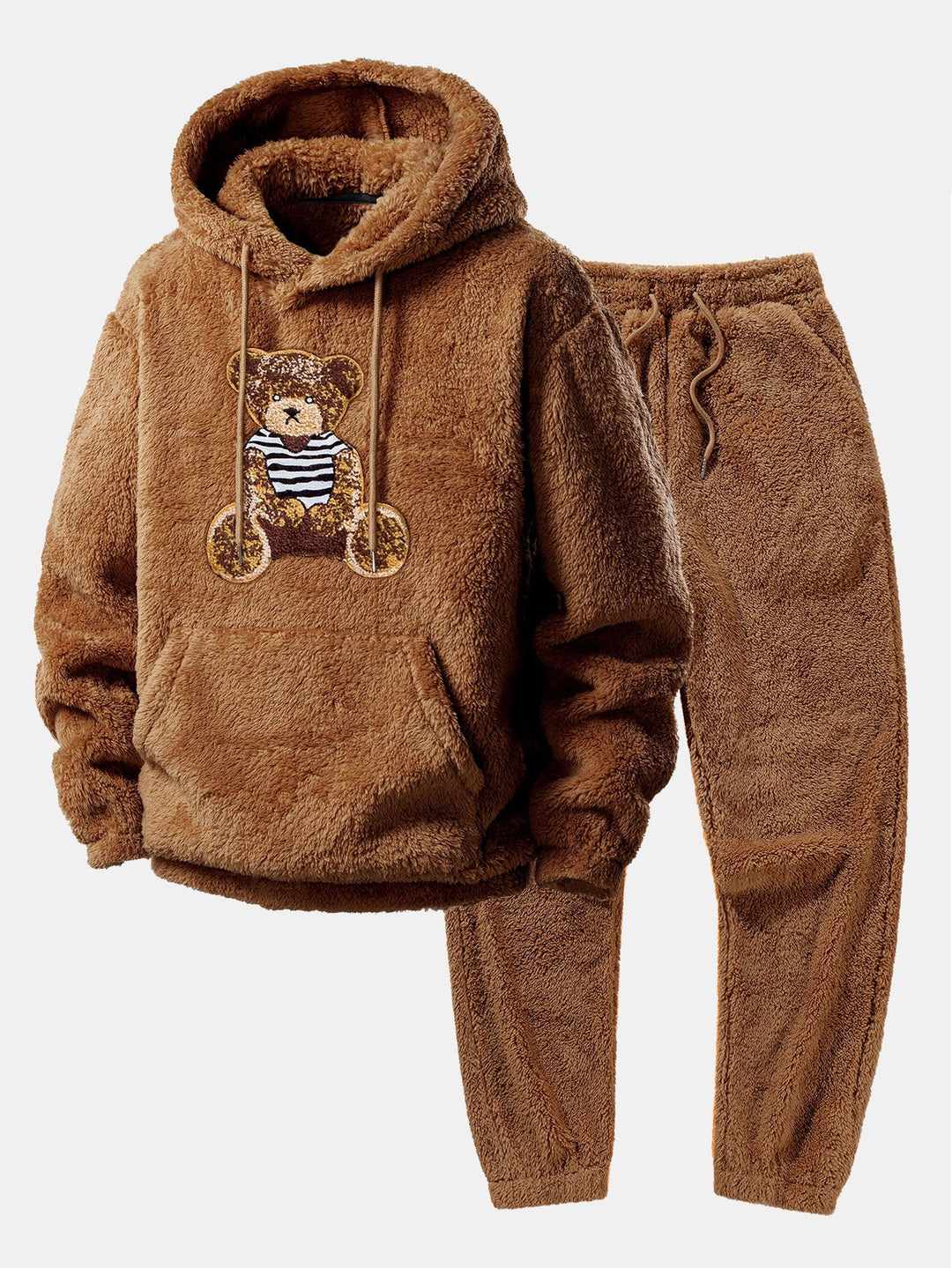 Bear Embroidered Patch Teddy Hoodie & Teddy Jogger Pants