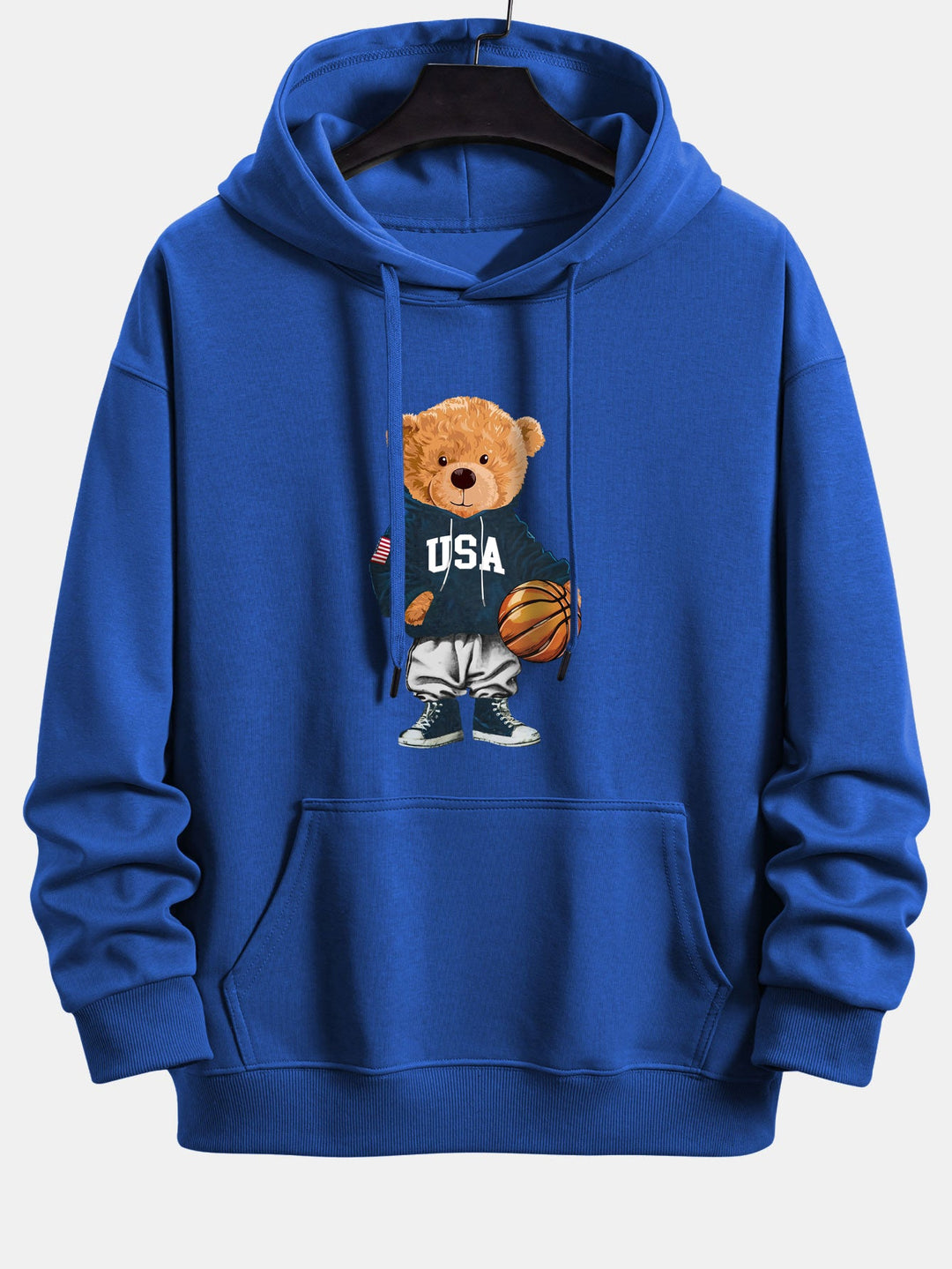 Basketball Bear Print Relax Fit Drawstring Hoodie