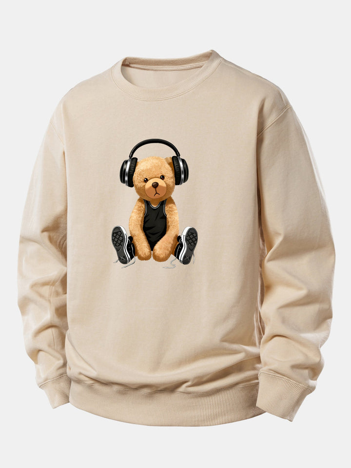 Headphone Bear Print Relax Fit Sweatshirt