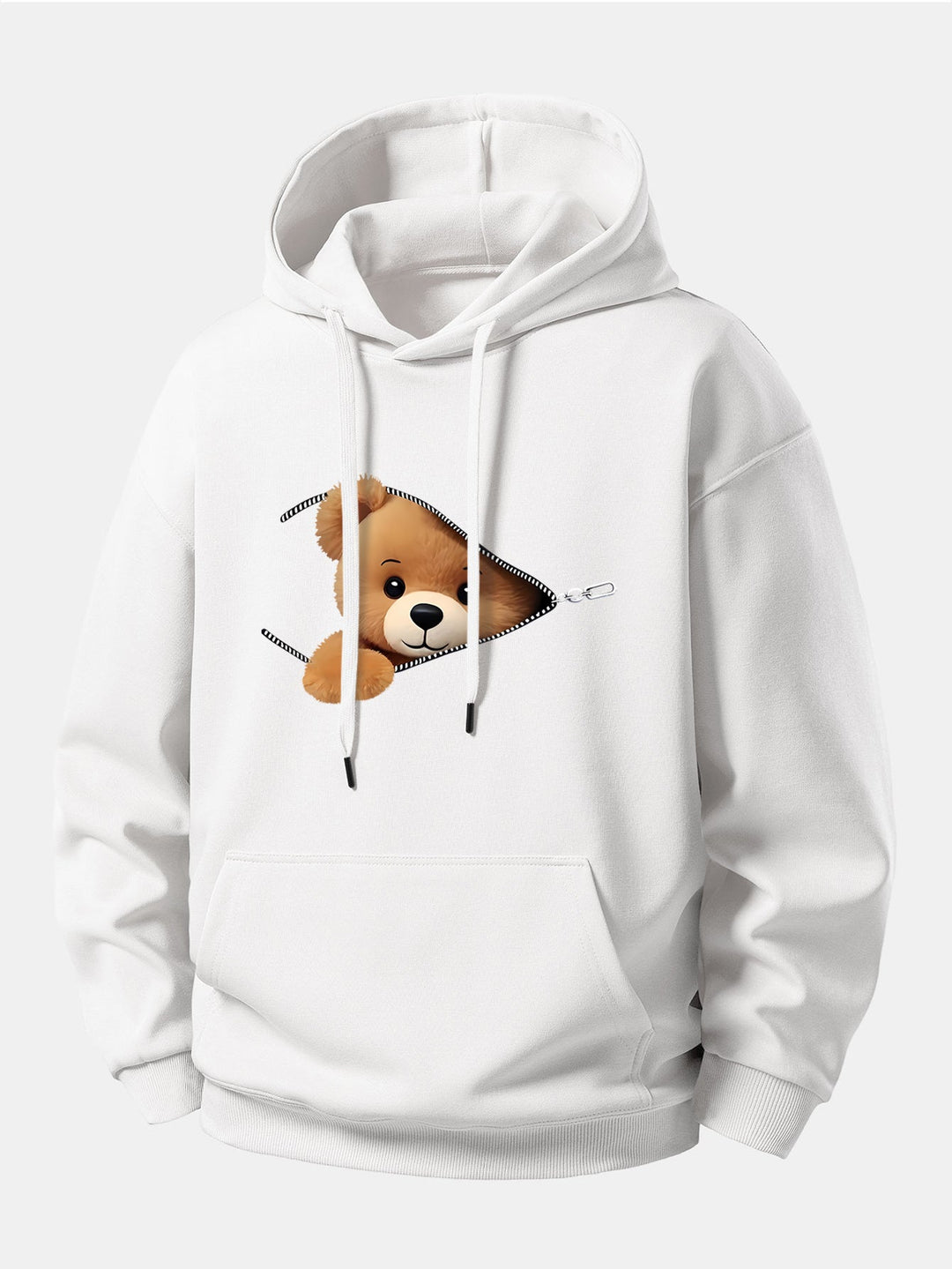 Zipper Bear Print Relax Fit Hoodie