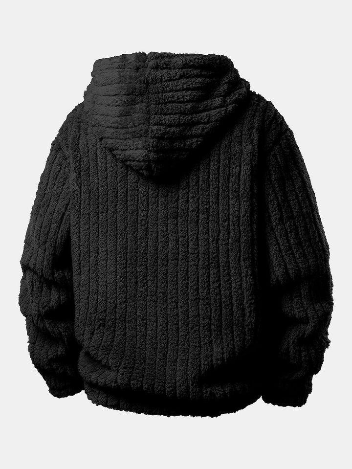 Teddy Fleece Stripe Kangaroo Pocket Hoodie