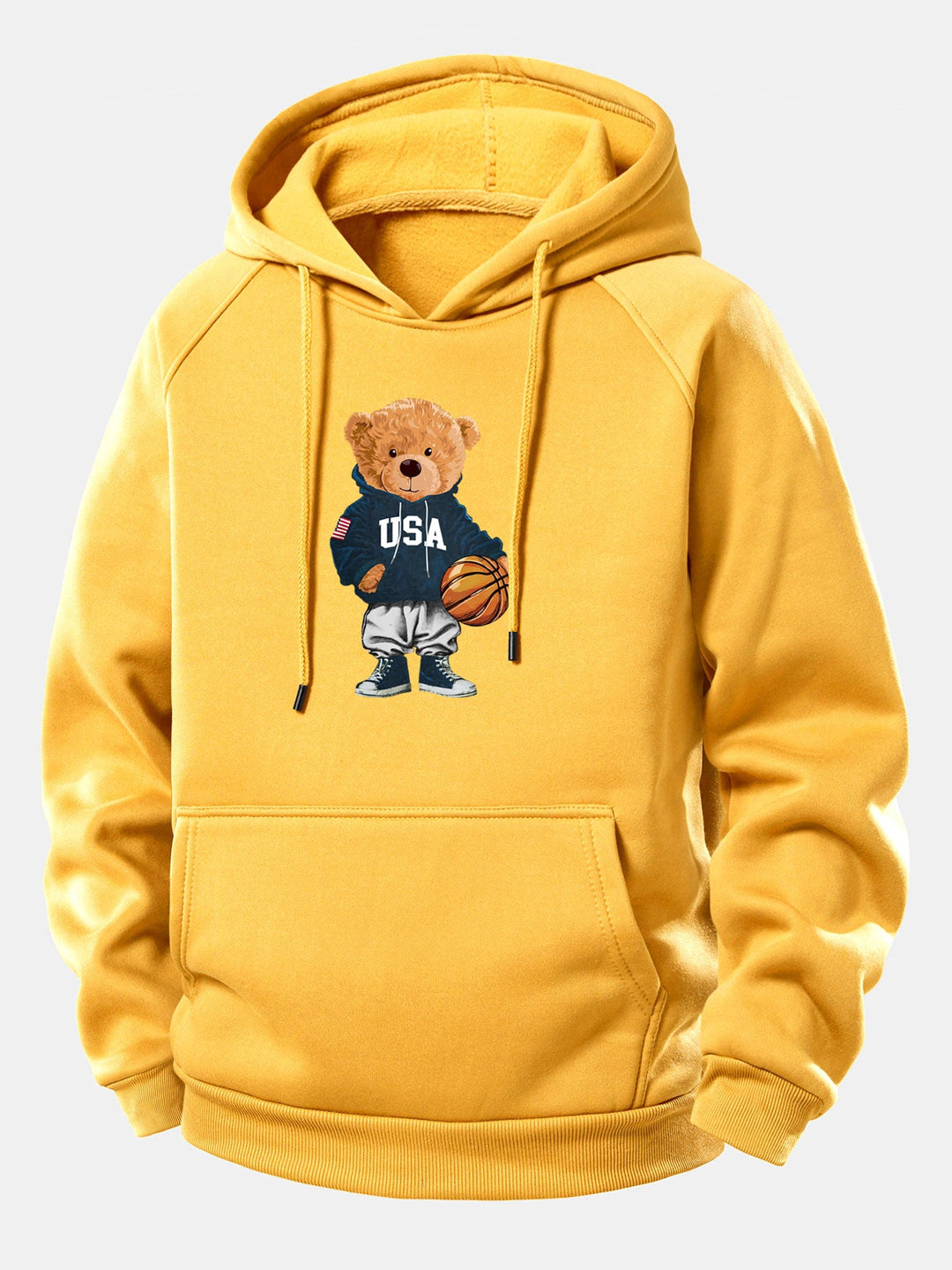 Basketball Bear Print Drawstring Hoodie