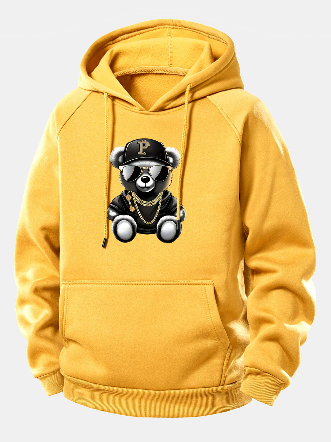 Hip Hop Bear Print Drawstring Hoodie