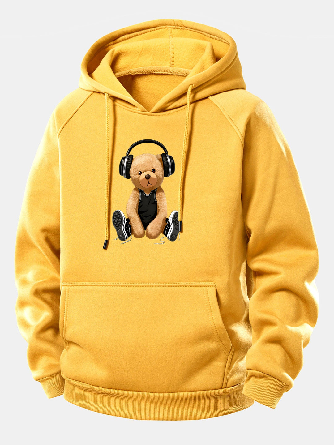 Headphone Bear Print Drawstring Hoodie