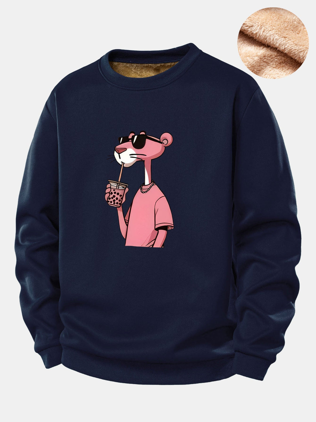 Pink Panther Print Teddy Fleece Lined Sweatshirt