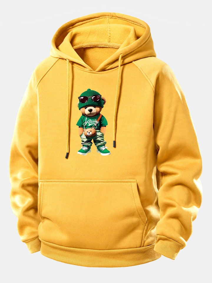 Trendy Bear Print Drawstring Hoodie