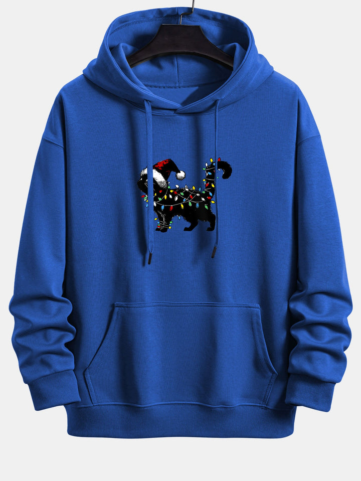 Christmas Colorful Light Black Cat Print Relax Fit Hoodie
