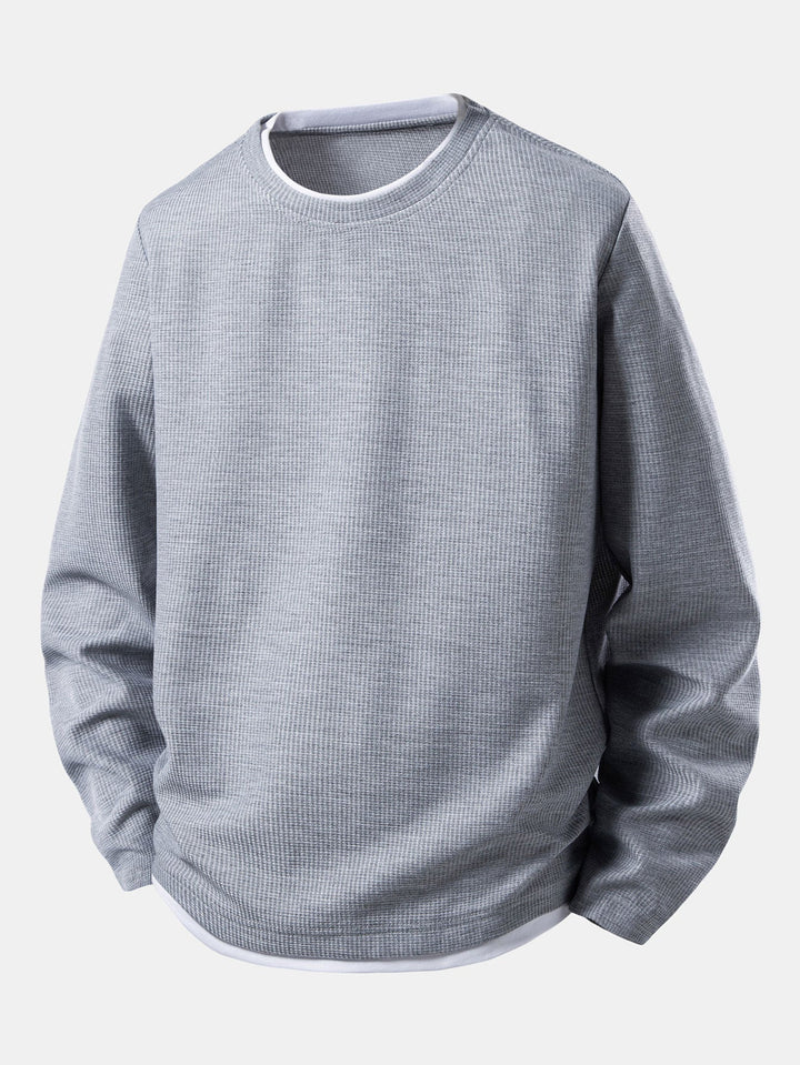 2 In 1 Long Sleeved Crew Neck Waffle T-Shirt