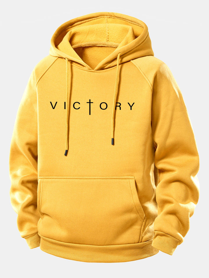 Victory Slogan Print Drawstring Hoodie