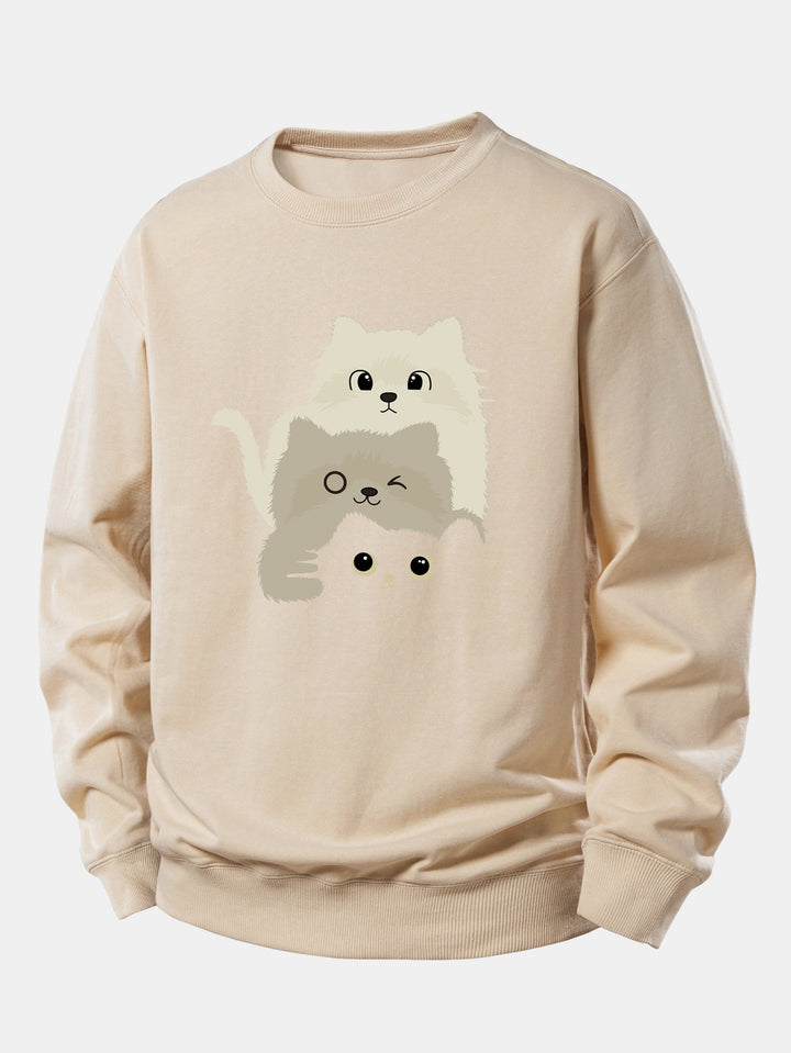 Three Cats Print Relax Fit Sweatshirt