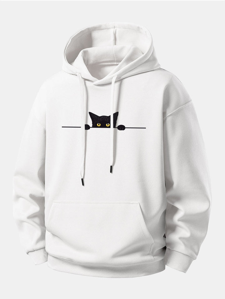 Black Cat Print Relax Fit Hoodie