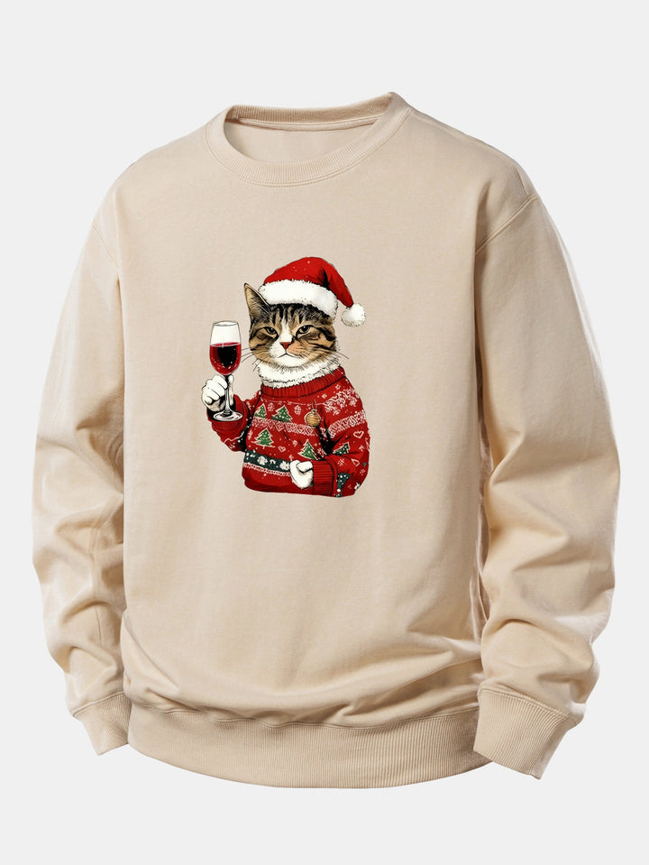 Christmas Cat Print Relax Fit Sweatshirt