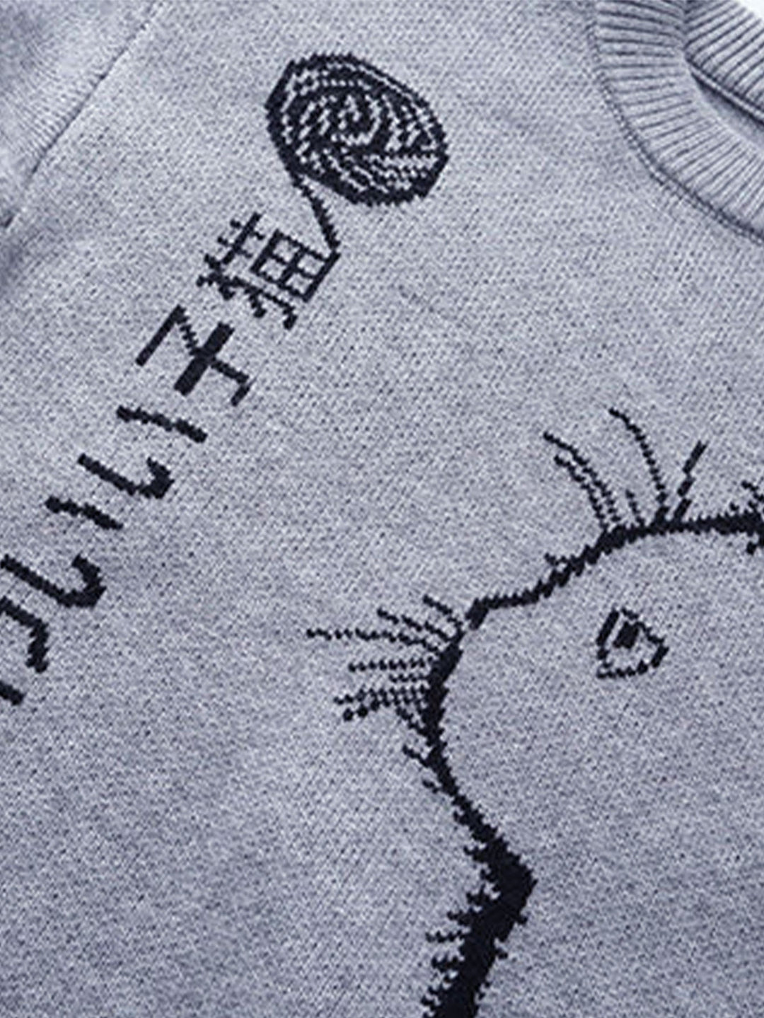 Japanese Cat Print Crew Neck Sweater