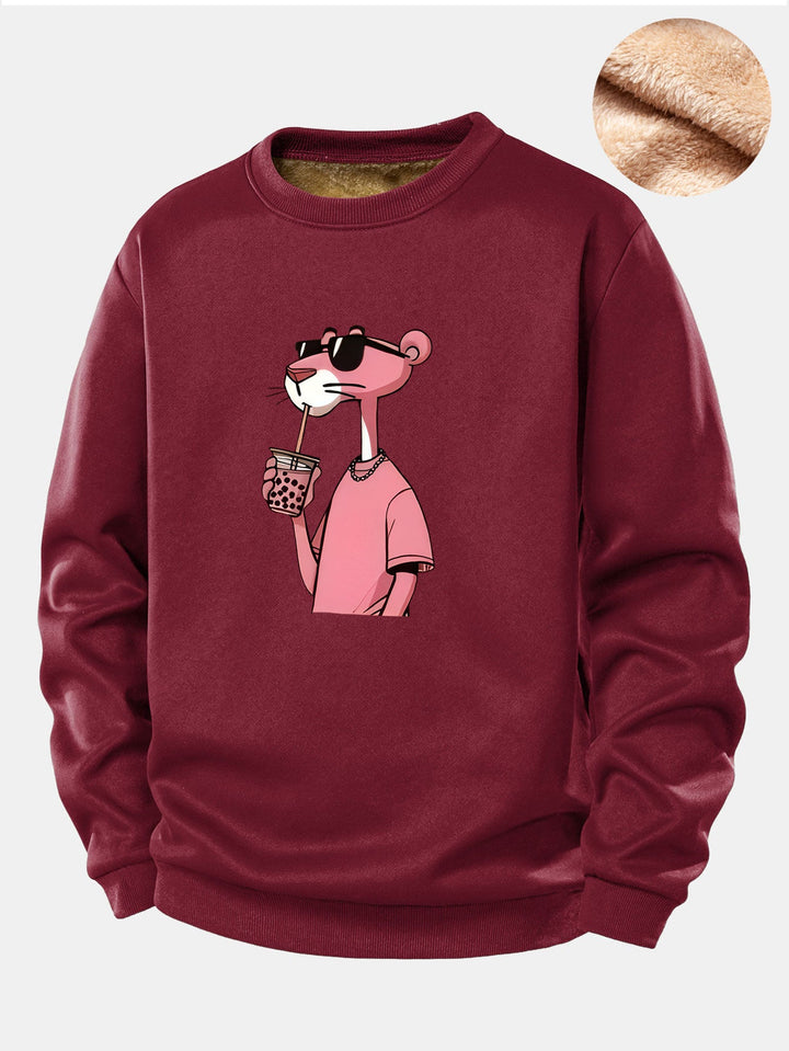 Pink Panther Print Teddy Fleece Lined Sweatshirt