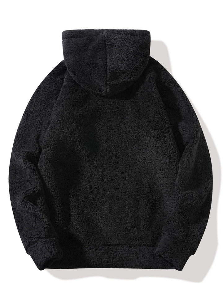 Letter Embroidery Teddy Half-Zip Hoodie