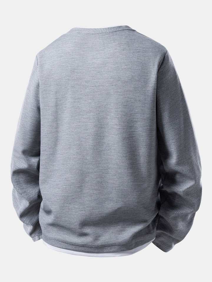 2 In 1 Long Sleeved Crew Neck Waffle T-Shirt