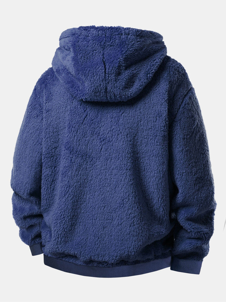 Black Cat Embroidered Teddy Zip Up Hoodie