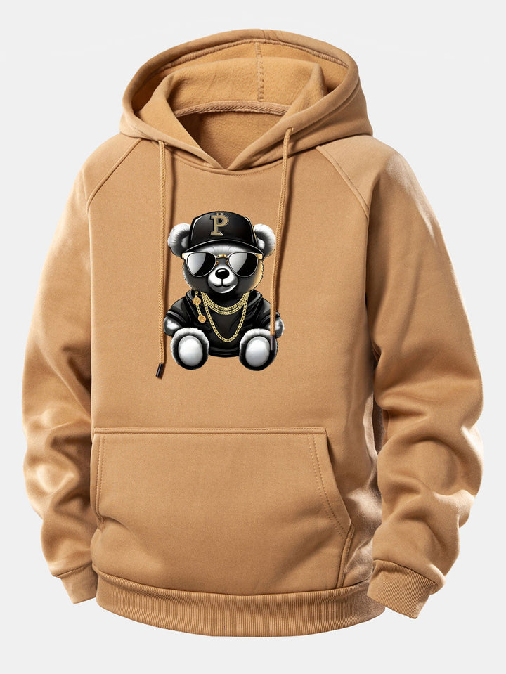 Hip Hop Bear Print Drawstring Hoodie