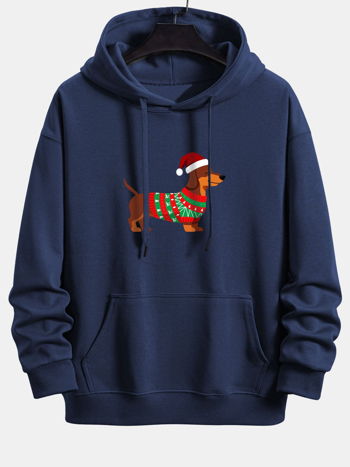 Christmas Dachshund Print Relax Fit Hoodie