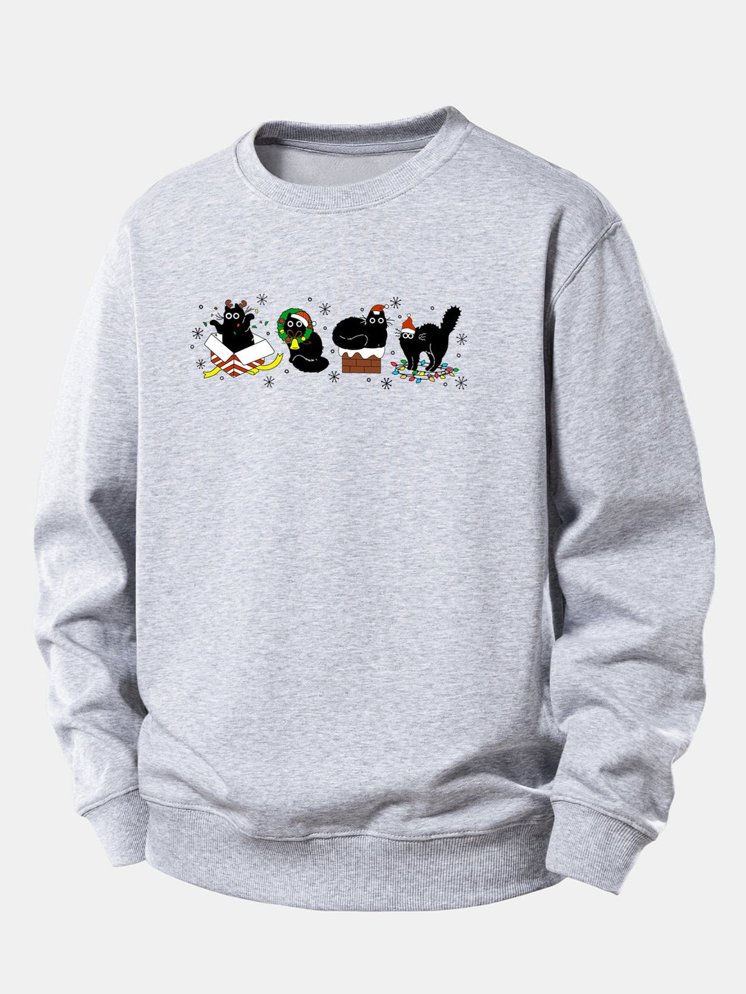 Christmas Black Cat Print Relax Fit Sweatshirt
