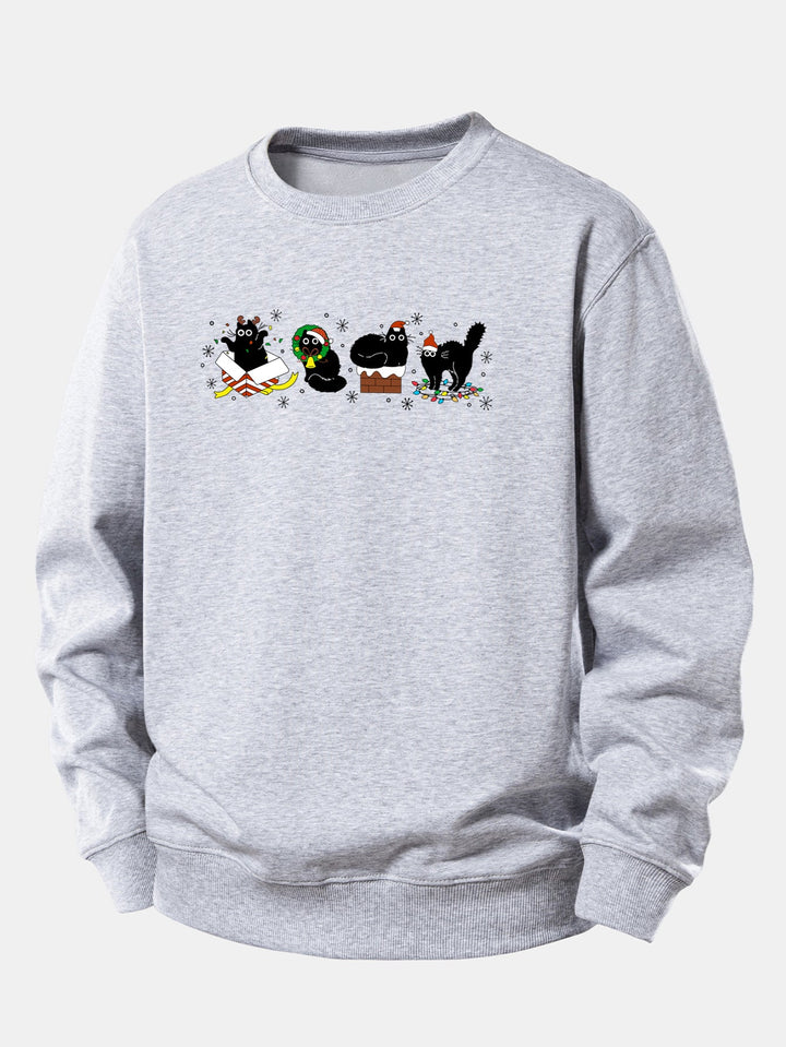Christmas Black Cat Print Relax Fit Sweatshirt