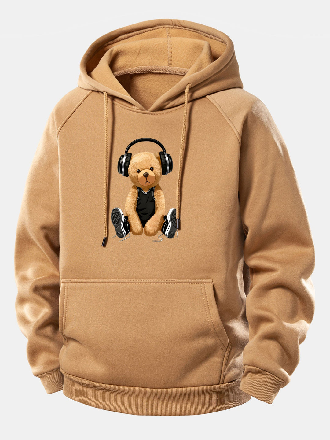 Headphone Bear Print Drawstring Hoodie
