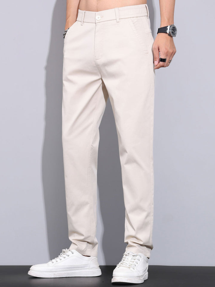 Elastic Waist Straight Leg Trousers