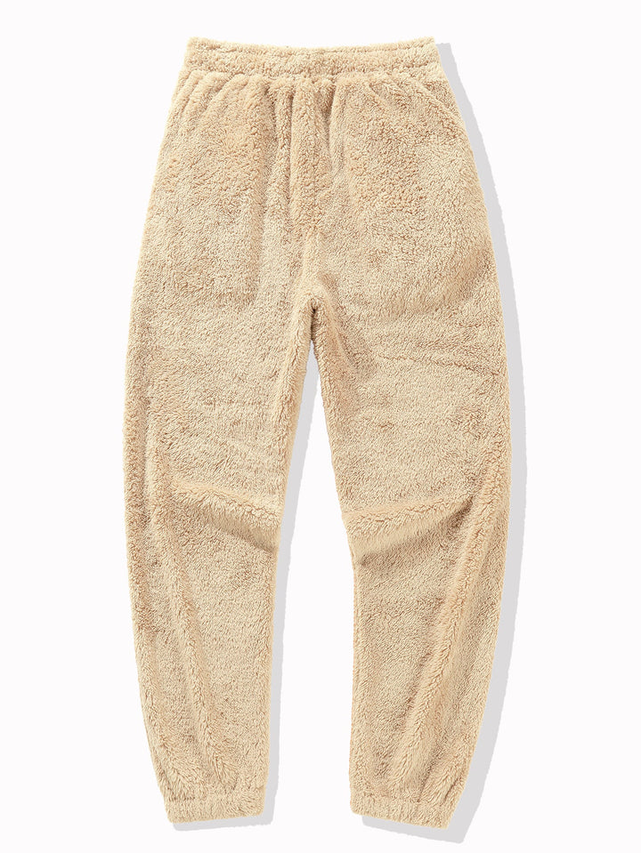 Bear Embroidered Patch Teddy Hoodie & Teddy Jogger Pants