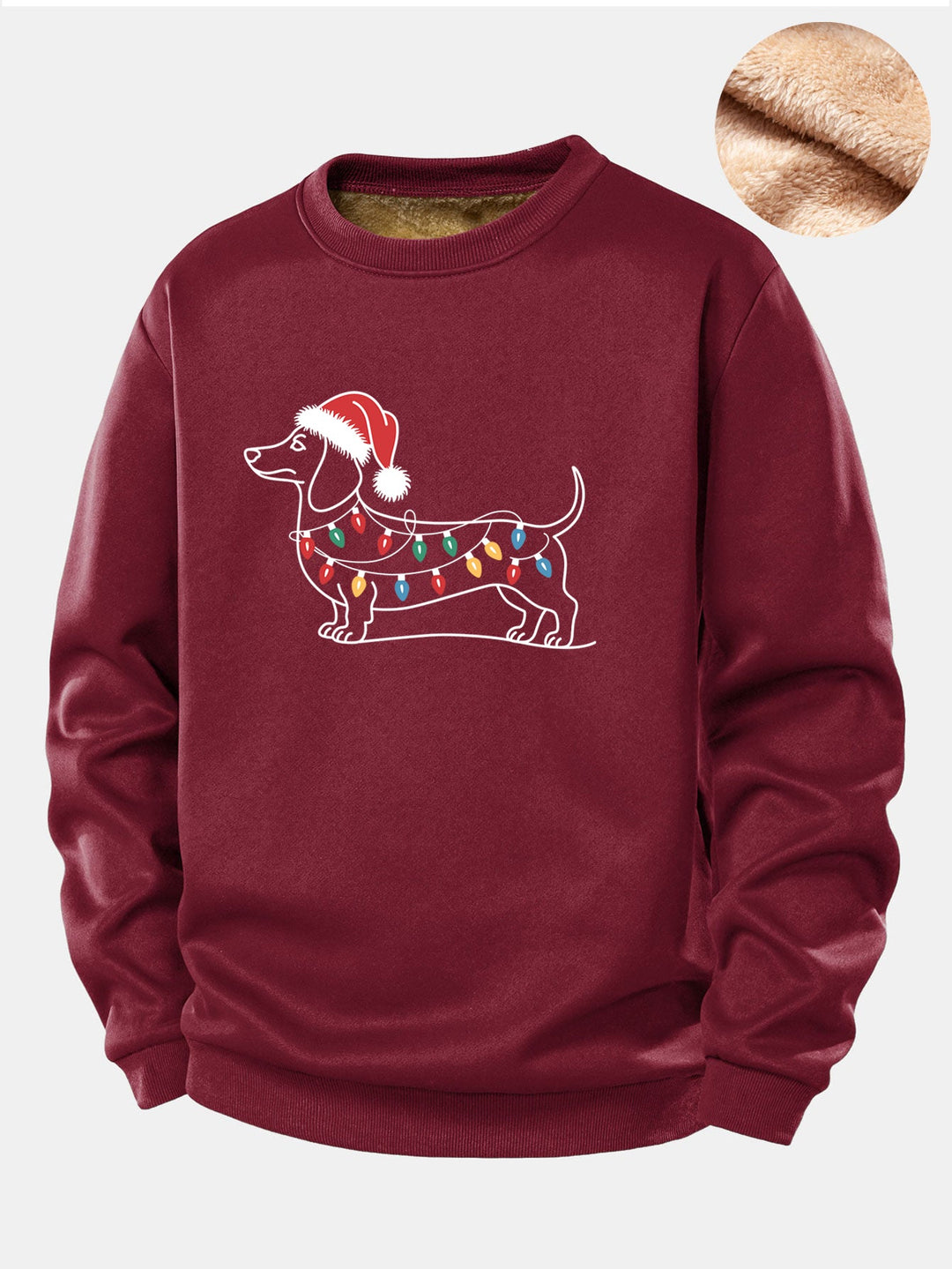 Christmas Light Dog Print Teddy Fleece Lined Sweatshirt