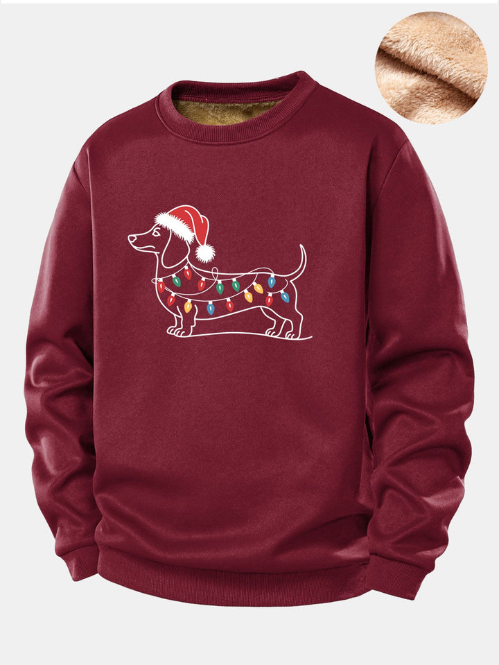 Christmas Light Dog Print Teddy Fleece Lined Sweatshirt