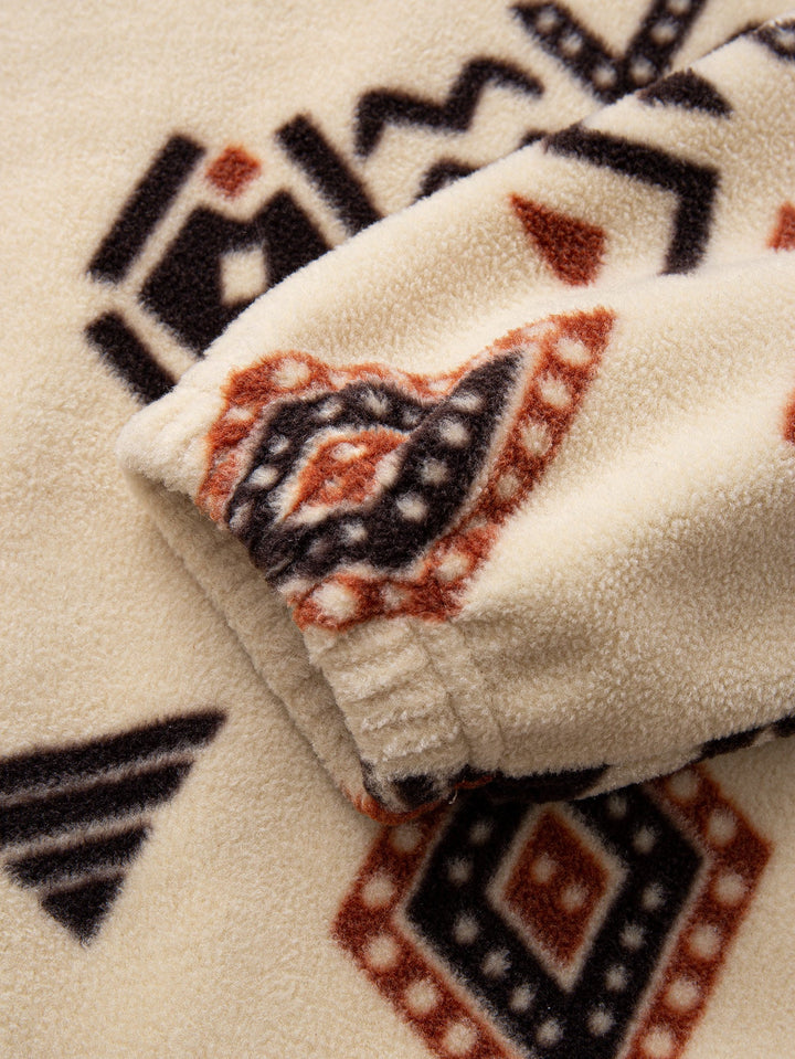 Relax Fit Tribal Geometry Teddy Hoodie & Shorts