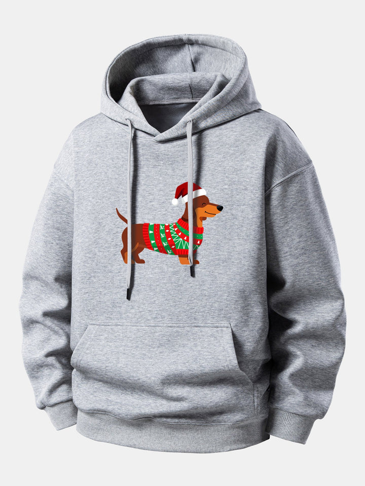 Christmas Dachshund Print Relax Fit Hoodie