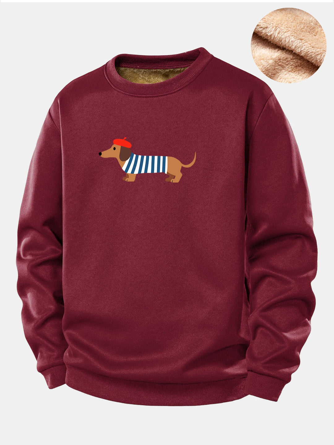 French Dachshund Print Teddy Fleece Lined Sweatshirt