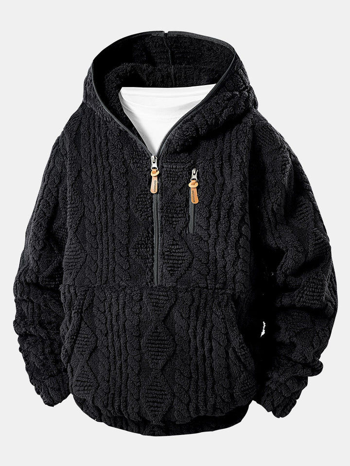 Geometric Jacquard Teddy Half-Zip Hoodie
