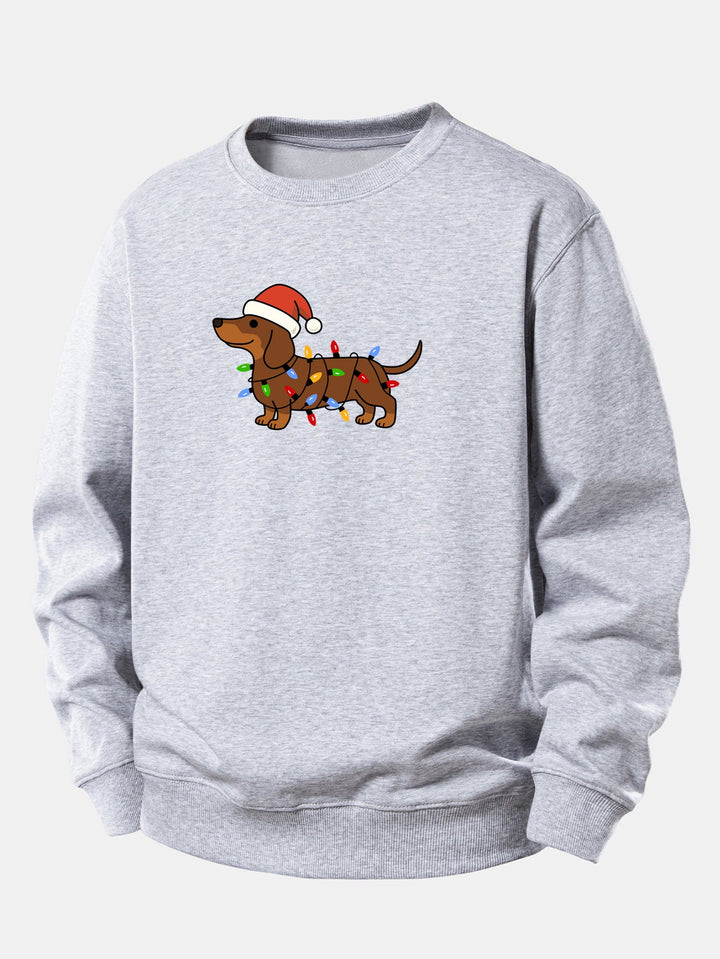 Christmas Colorful Light Dog Print Relax Fit Sweatshirt