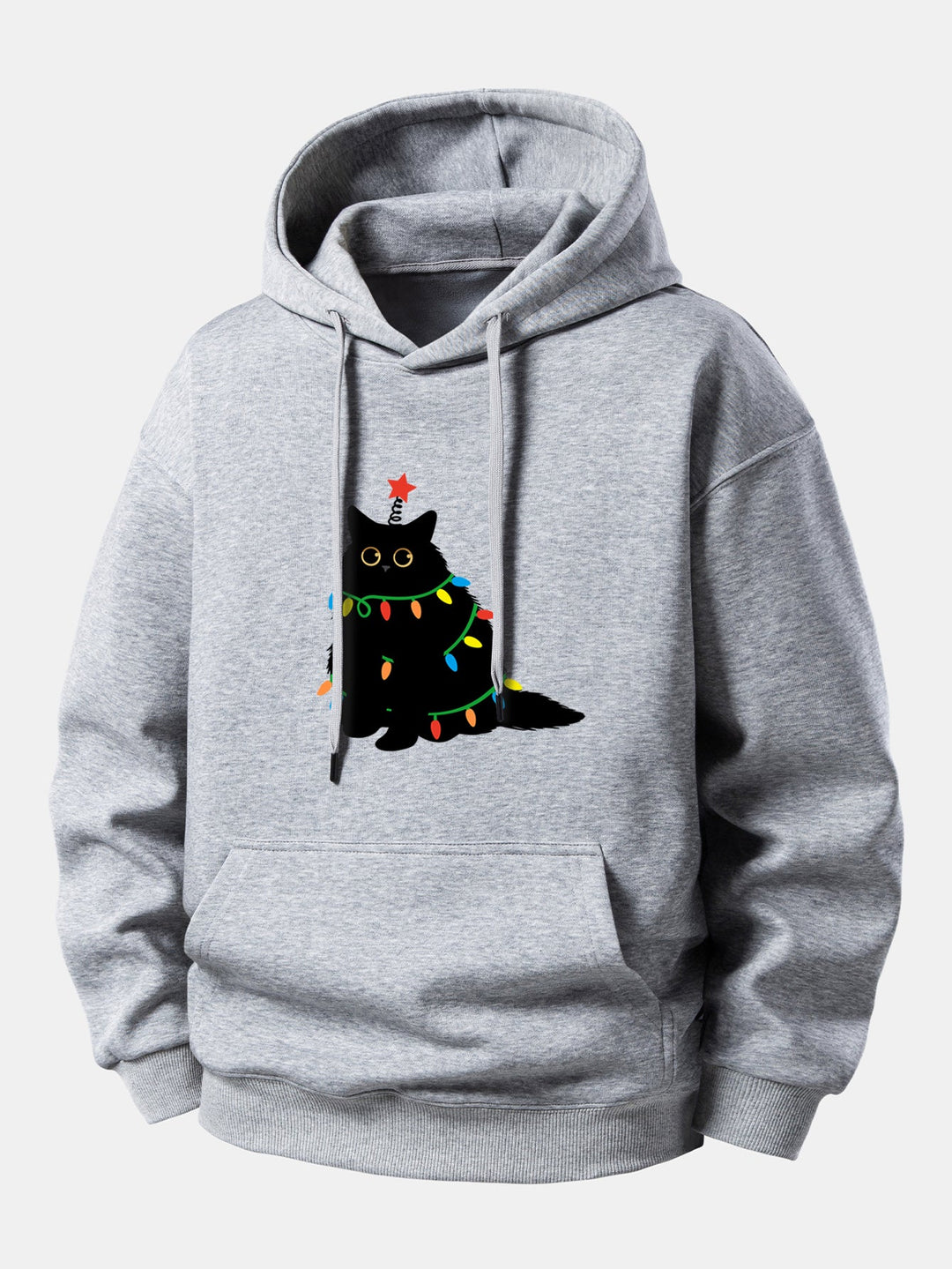 Colorful Light Black Cat Print Relax Fit Hoodie