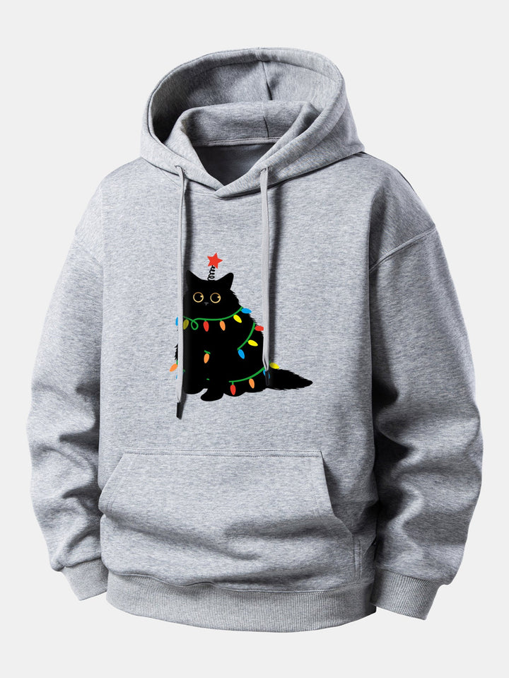 Colorful Light Black Cat Print Relax Fit Hoodie