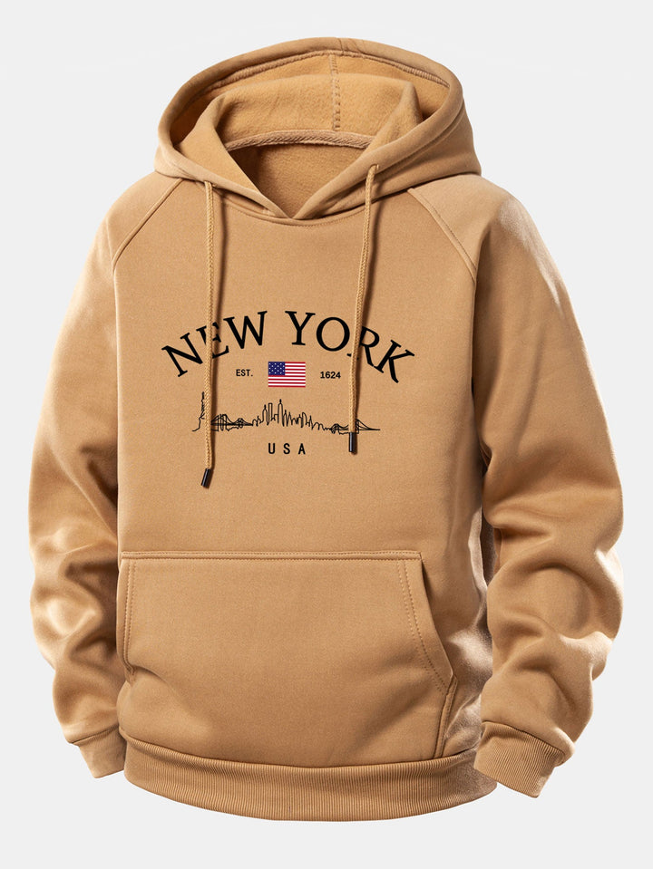 New York Print Drawstring Hoodie