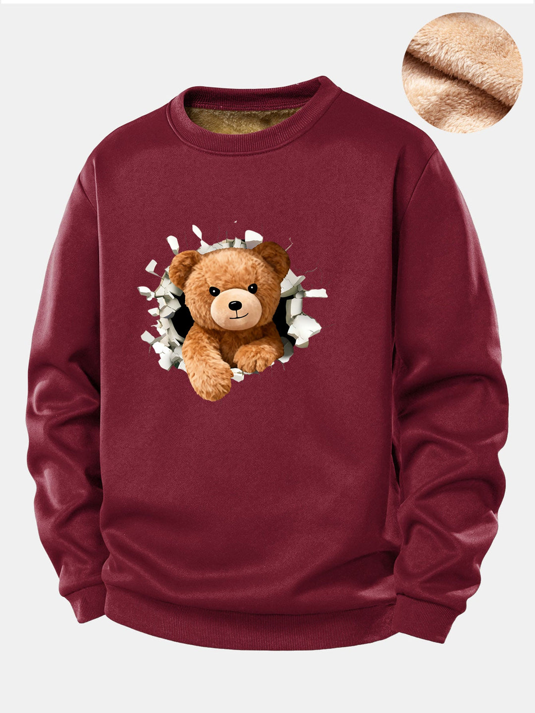 Teddy Bear Print Teddy Fleece Lined Sweatshirt