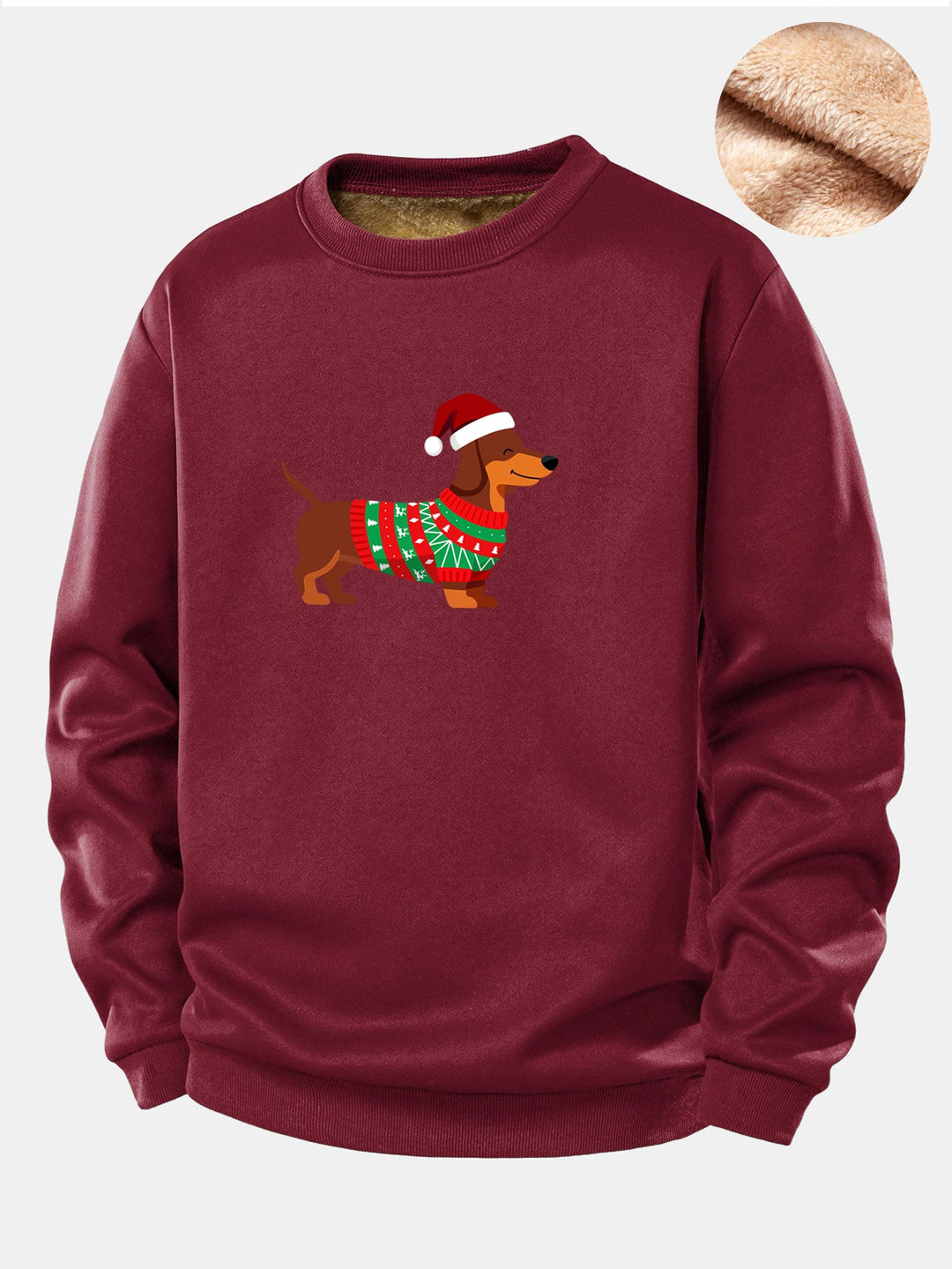 Christmas Dachshund Print Teddy Fleece Lined Sweatshirt