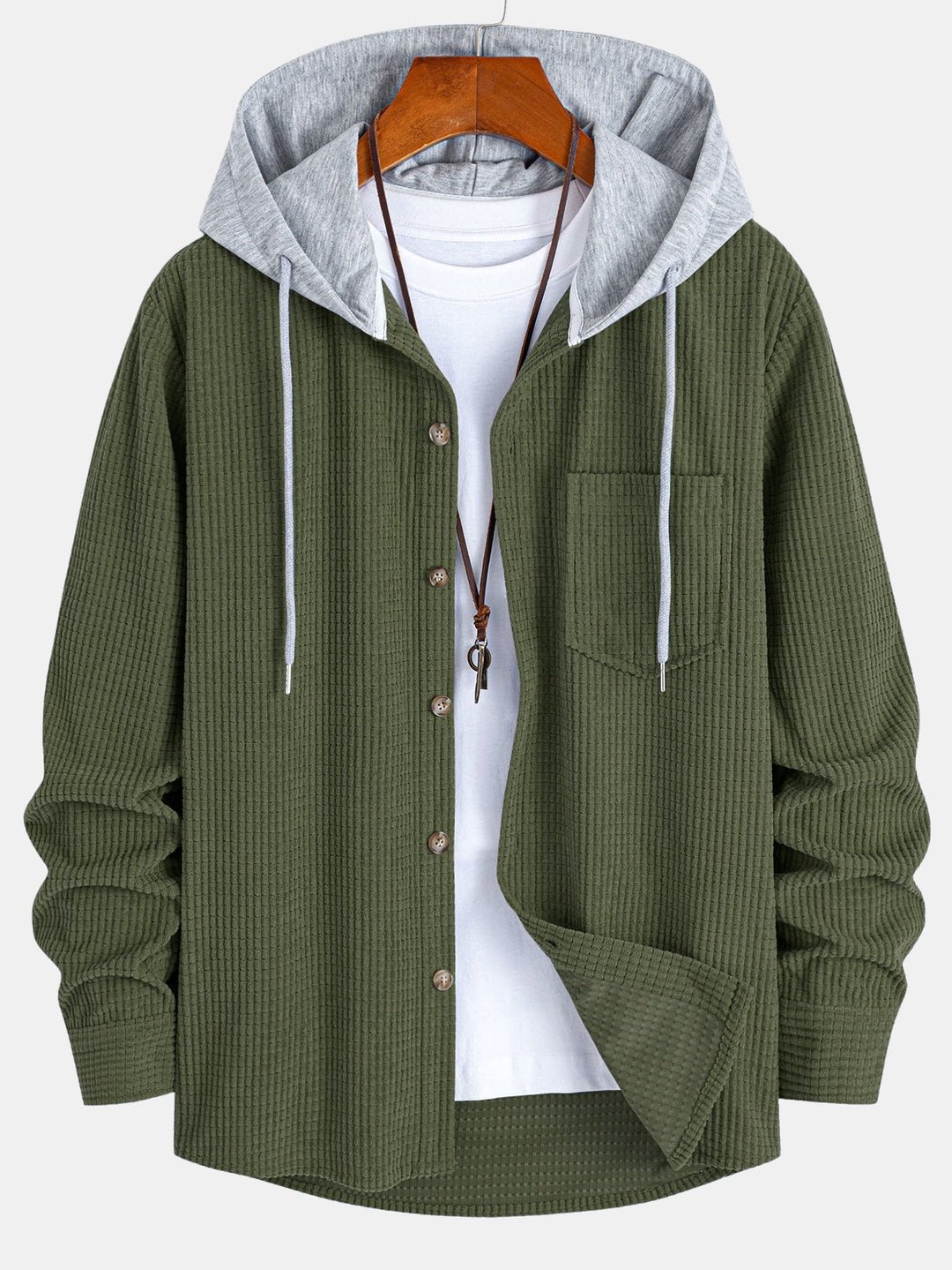 Waffle Corduroy Hooded Shirt