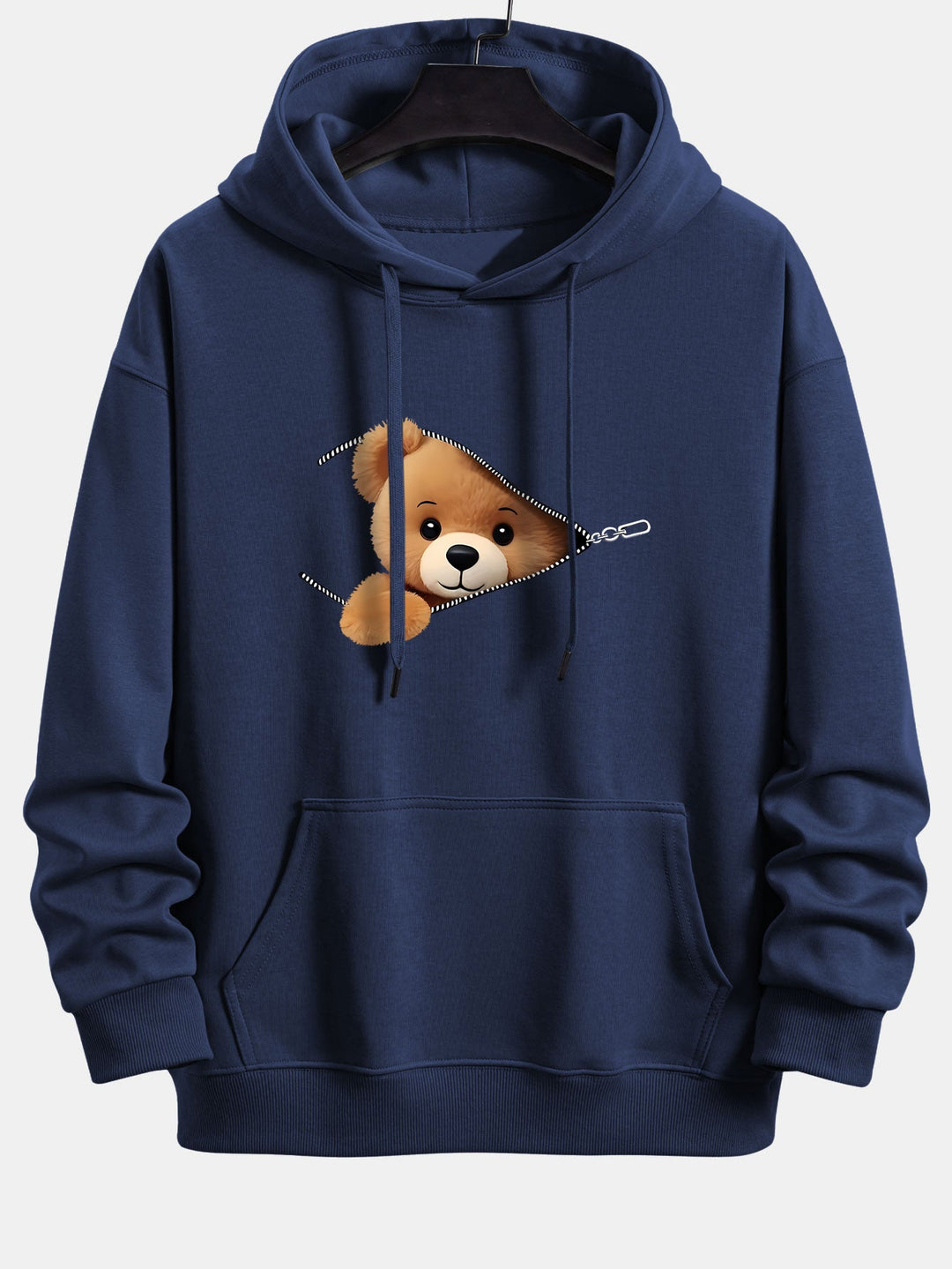 Zipper Bear Print Relax Fit Hoodie