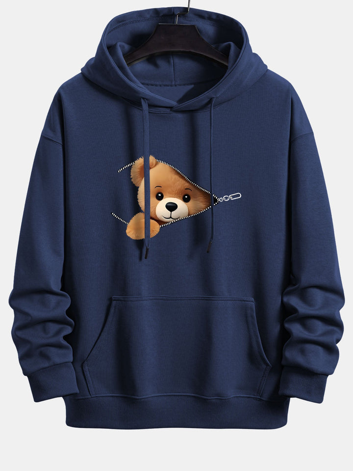 Zipper Bear Print Relax Fit Hoodie